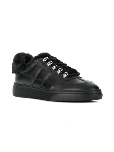 Shop Hogan Faux Fur Trim Sneakers In Black