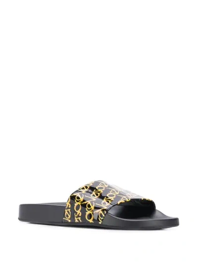 Shop Versace Logo Print Slides In Black