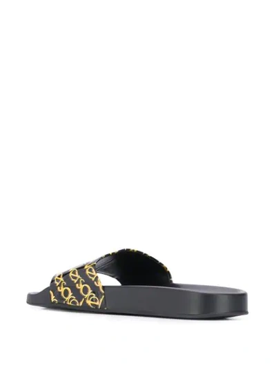 Shop Versace Logo Print Slides In Black