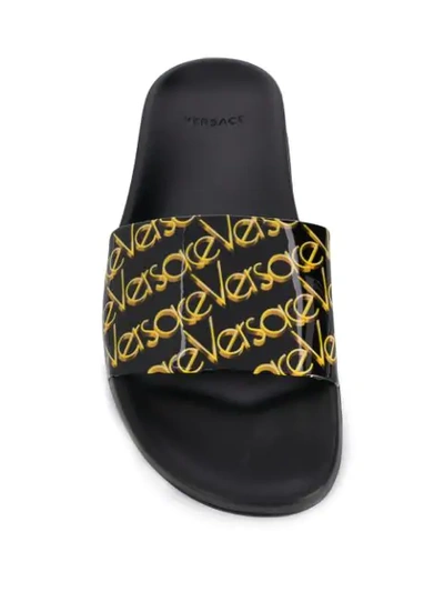 Shop Versace Logo Print Slides In Black