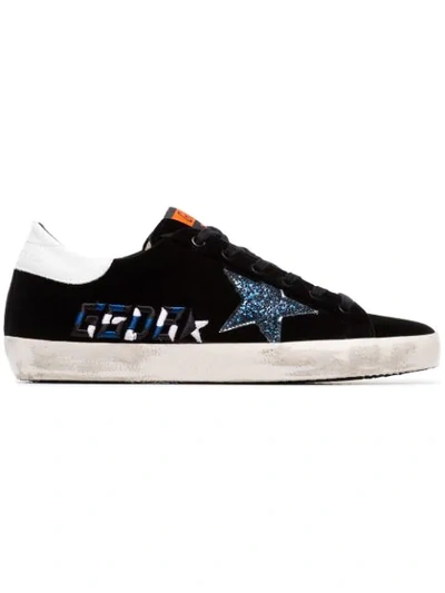 Shop Golden Goose Superstar Velvet And Leather Sneakers In Black