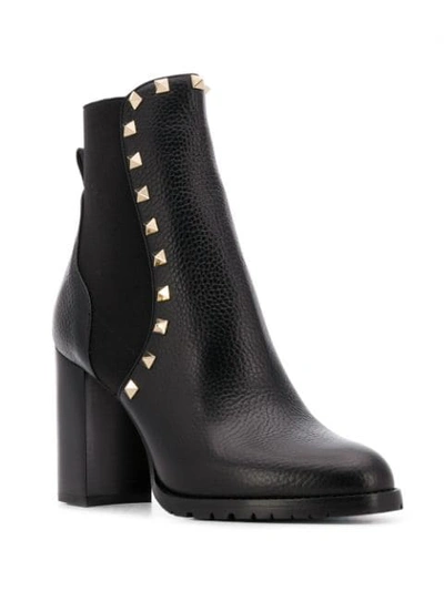 Valentino Rockstud Pebbled-leather Ankle Boots In Black