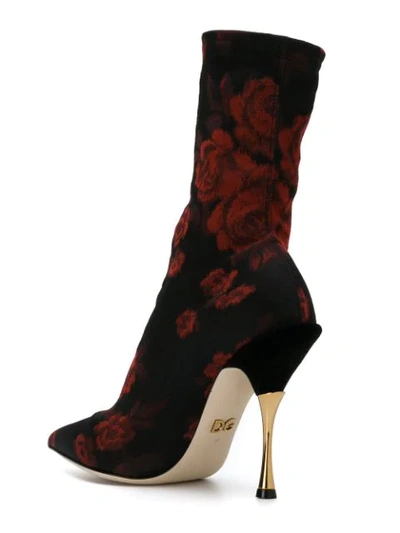 Shop Dolce & Gabbana Rose Patterned Sock Boots In Black