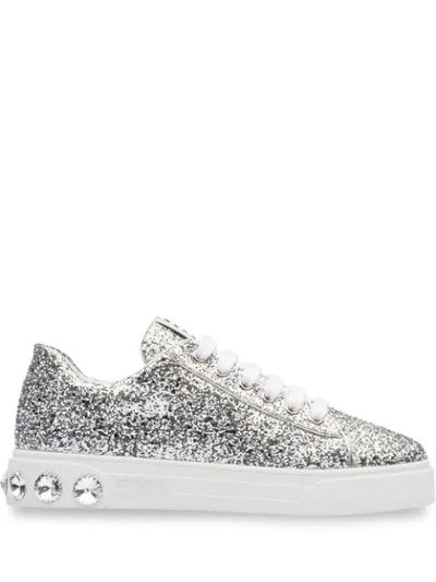 Shop Miu Miu Glitter Sneakers In Silver