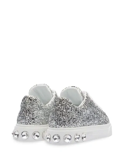 Shop Miu Miu Glitter Sneakers In Silver