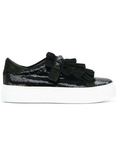 Shop Kennel & Schmenger Sequin And Ruffle Trim Platform Sneakers In Black