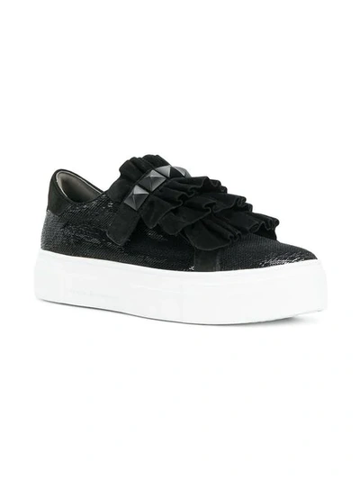 Kennel & Schmenger Sequin And Ruffle Trim Platform Sneakers In Black