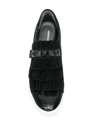 Shop Kennel & Schmenger Sequin And Ruffle Trim Platform Sneakers In Black