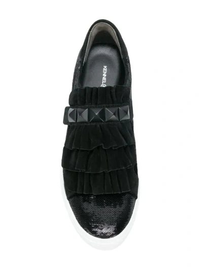 Kennel & Schmenger Sequin And Ruffle Trim Platform Sneakers In Black
