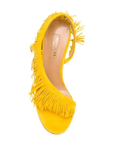 Shop Aquazzura Wild Fringe 105 Sandals In Yellow