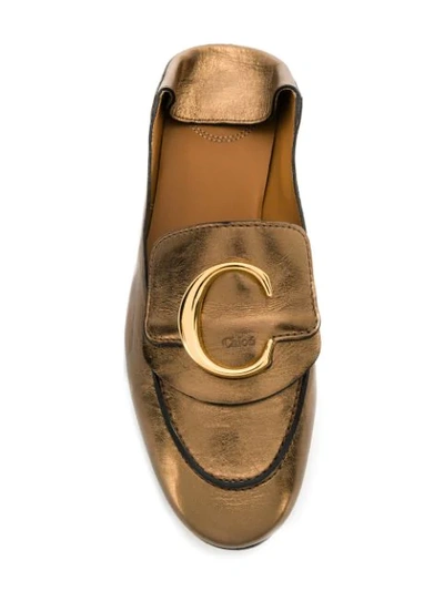 Shop Chloé Logo Loafers In Gold