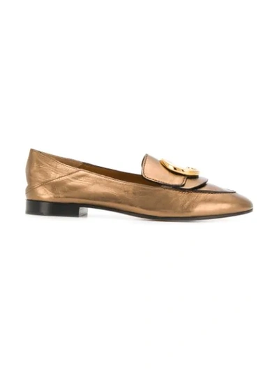 Shop Chloé Logo Loafers In Gold