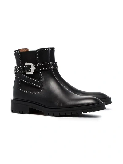 Shop Givenchy Black Elegant Studded Leather Ankle Boots