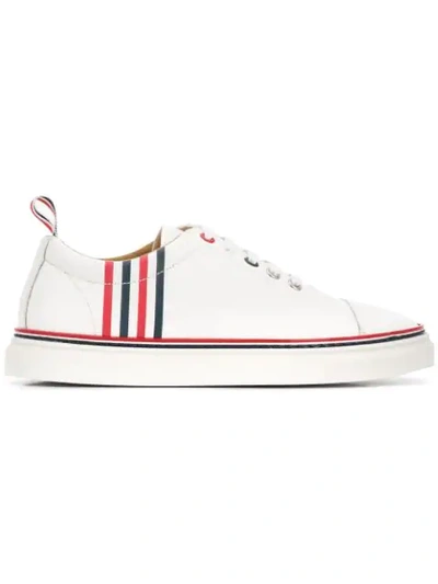 Shop Thom Browne Side Stripe Sneakers In White