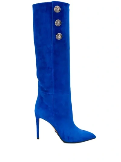 Shop Balmain Pointed Toe Boots In Blue