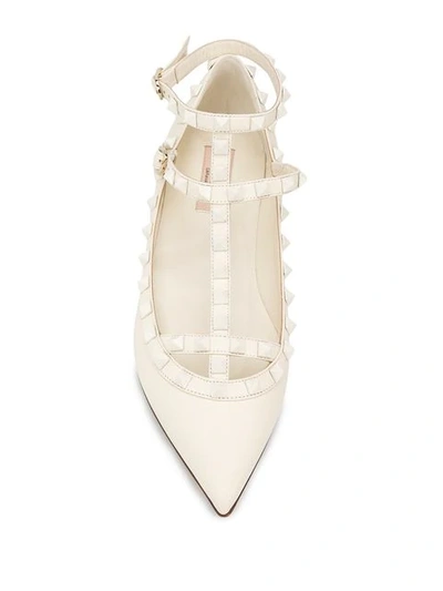 Shop Valentino Garavani Rockstud Ballerina Flats In A03  Ivory