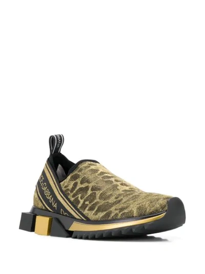 Shop Dolce & Gabbana Leopard-print Lurex-knit Sneakers In Gold