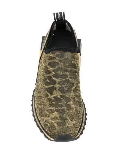 Shop Dolce & Gabbana Leopard-print Lurex-knit Sneakers In Gold