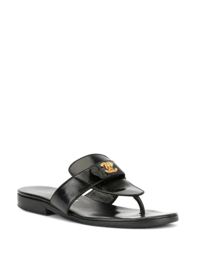Pre-owned Chanel Patent Leather Sandals In Black
