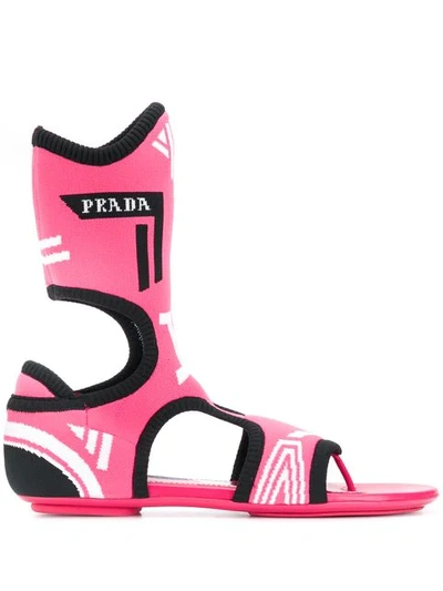 Shop Prada Jacquard Knit Sock Sandals In Pink