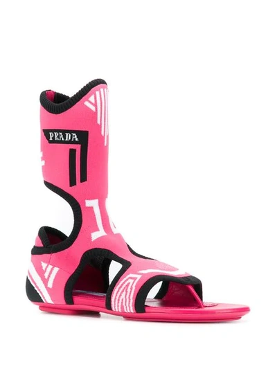 Shop Prada Jacquard Knit Sock Sandals In Pink