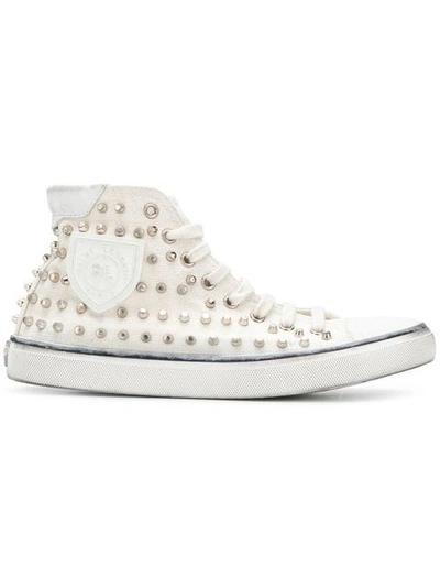 Shop Saint Laurent Bedford Studded Sneakers In White