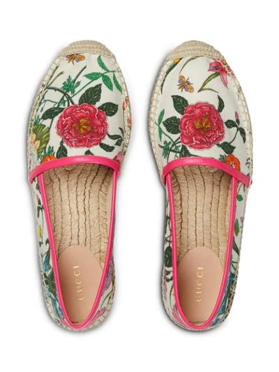 Shop Gucci Flora Print Canvas Espadrilles In White