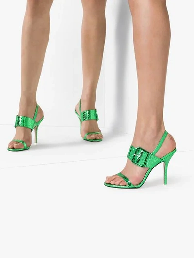 Shop Attico Green Mariah Python Effect Sandals
