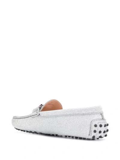 Tod's Gommino Double T Loafers In Silver
