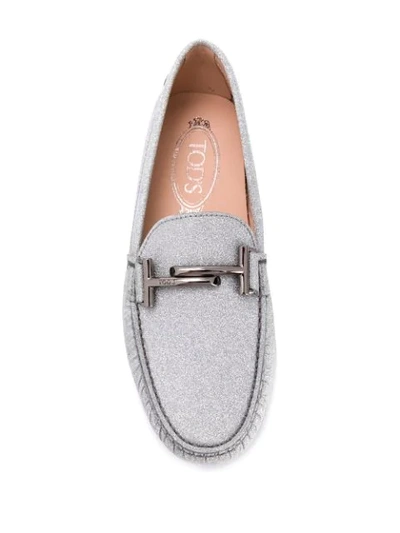 Tod's Gommino Double T Loafers In Silver