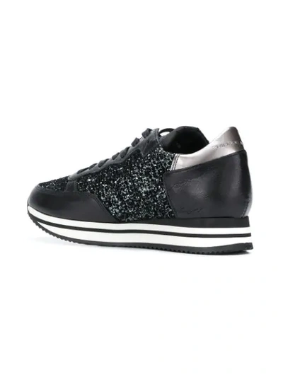 Shop Philippe Model Glitter-panelled Sneakers - Black