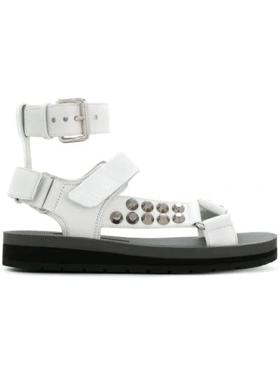Shop Prada Studded Sandals - White
