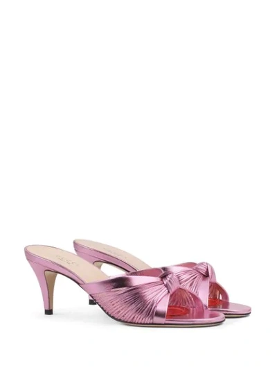 Shop Gucci Knot Detail Metallic Sandals In Pink
