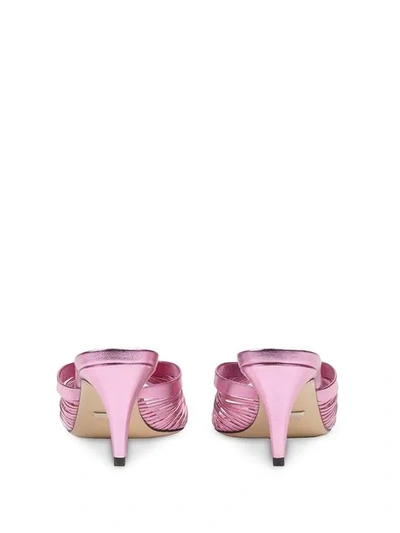 Shop Gucci Knot Detail Metallic Sandals In Pink