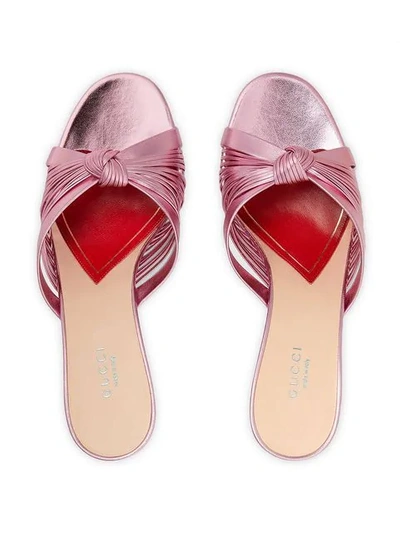 Shop Gucci Knot Detail Metallic Sandals In Pink