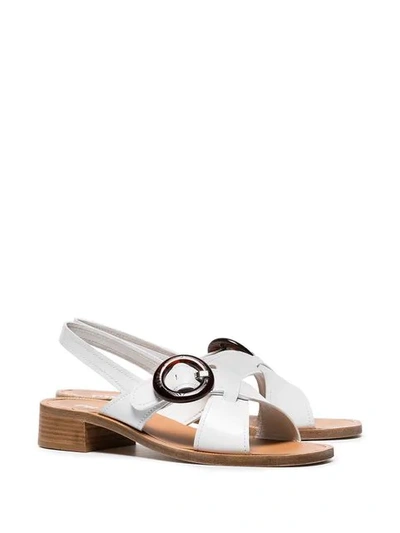 Shop Prada Iconic Cross-over Sandals In White