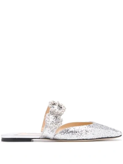 Shop Jimmy Choo Gee Crystal Flat Sandals In Silver