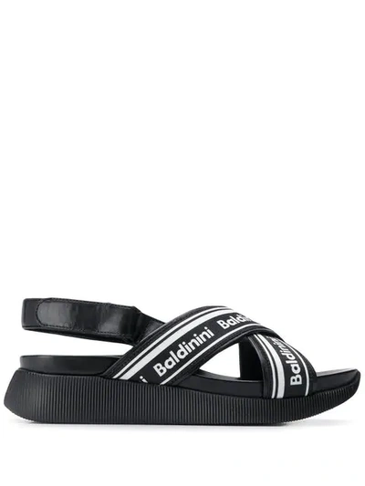 Shop Baldinini Logo Sandals In Black