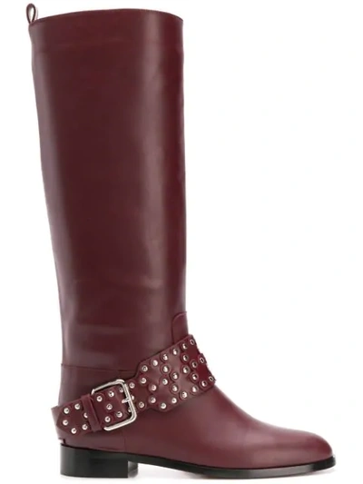 Shop Red Valentino Studded Buckle Boots In Red