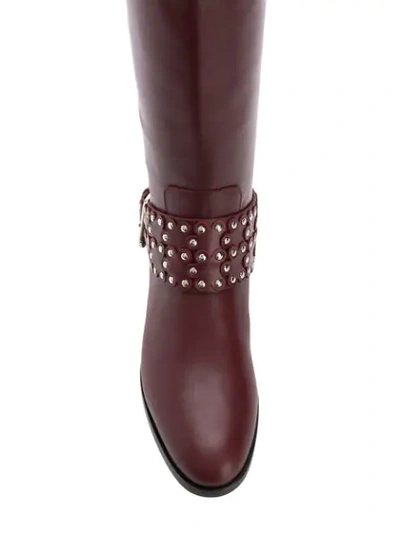 Shop Red Valentino Studded Buckle Boots In Red