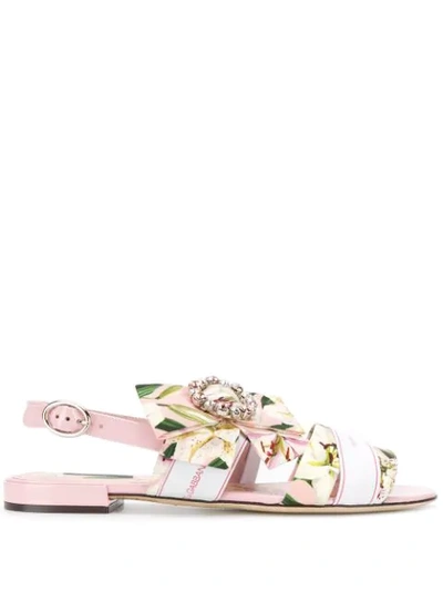 Shop Dolce & Gabbana Lily Print Cady Sandals In Pink