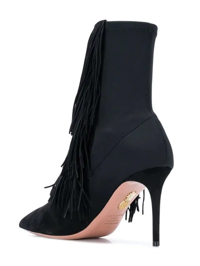 Shop Aquazzura Fringe Tiered Ankle Boots In Black