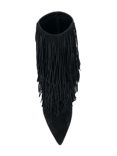 Shop Aquazzura Fringe Tiered Ankle Boots In Black
