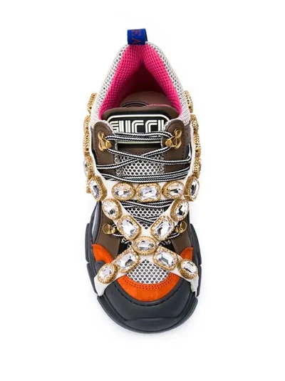 Shop Gucci 'flashtrek' Sneakers Mit Kristallen In Grey