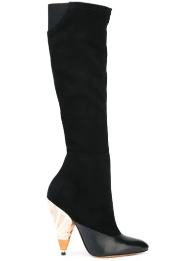 Shop Givenchy Painted Heel Knee High Boots - Black