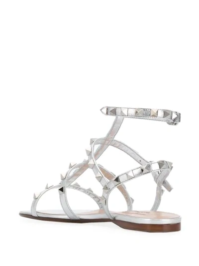 Shop Valentino Garavani Rockstud Ankle Flat Sandals In Grey