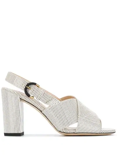 Shop Tod's Striped Sandals In White