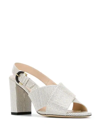 Shop Tod's Striped Sandals In White