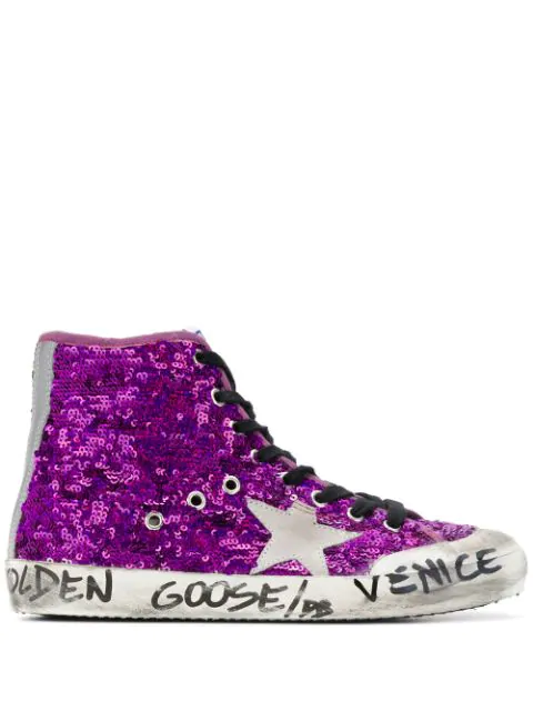 golden goose purple sneakers
