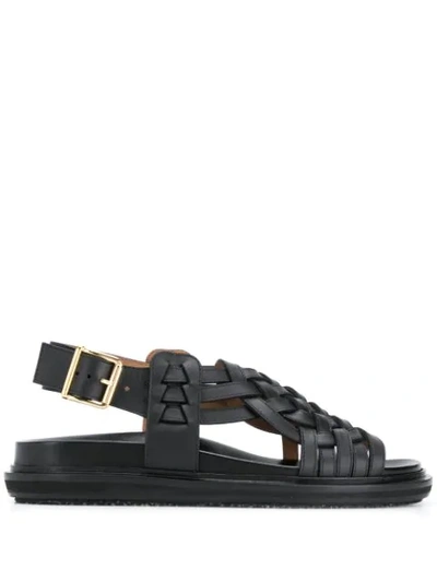 Shop Marni Intrecciato Leather Sandals - Black